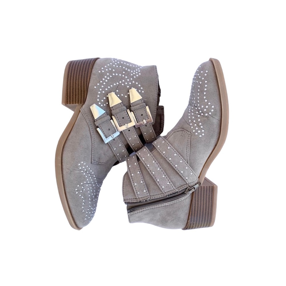 Grey Suede Studded Ankle Boots